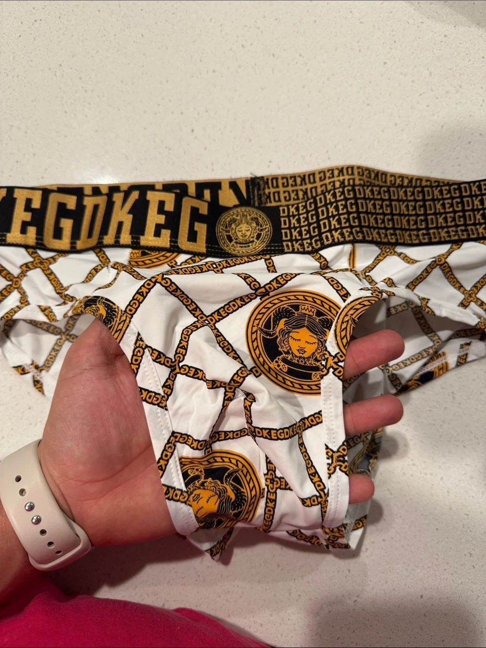 Graphic Waistband Boxer Briefs in White and Gold